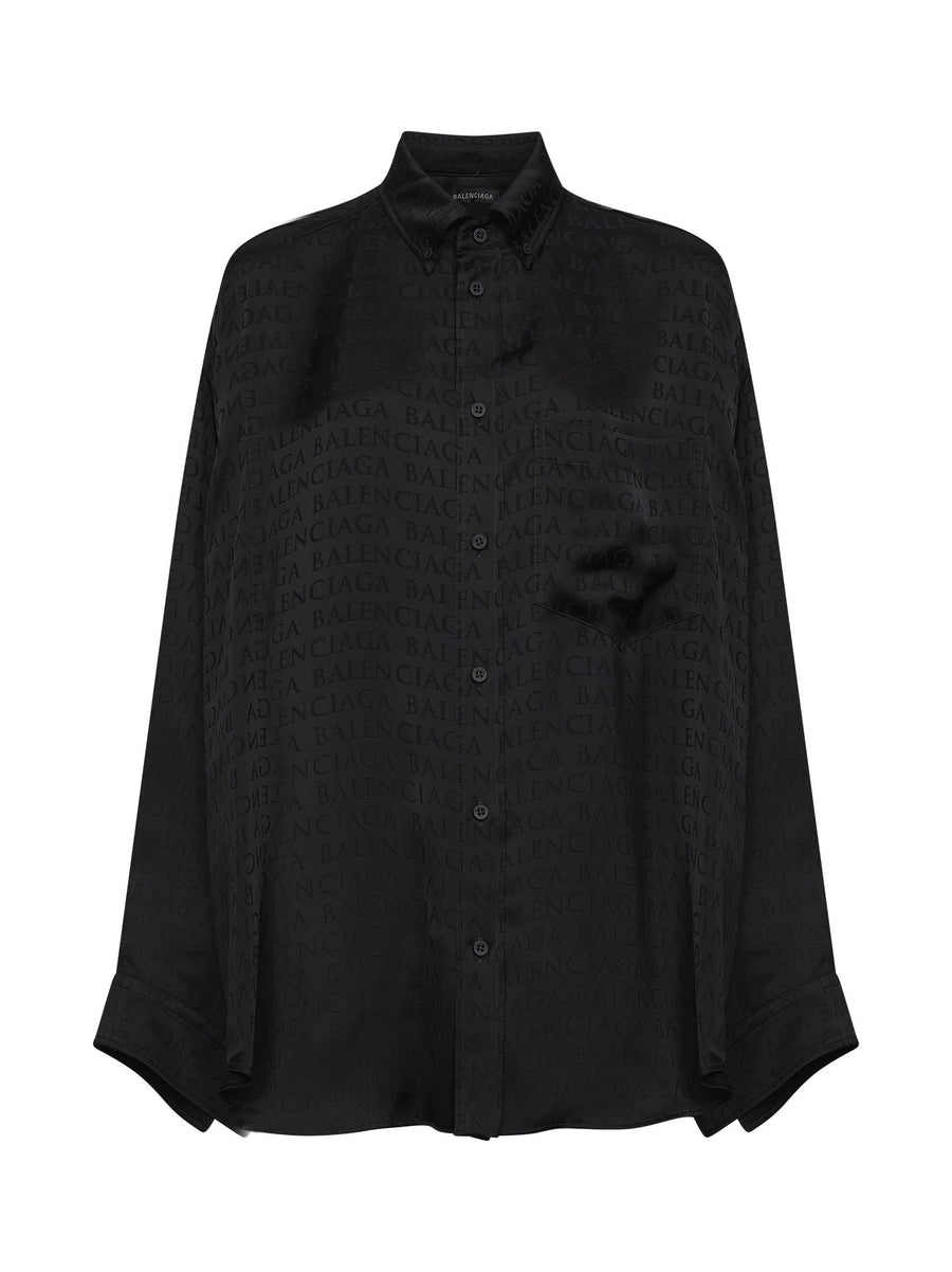 Black Jacquard Satin Cocoon Shirt Viscose
