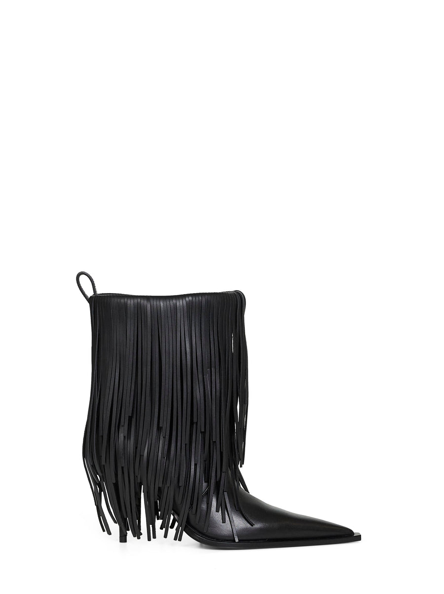 Black Avenue Fringe 90mm Ankle Boots Calf Leather