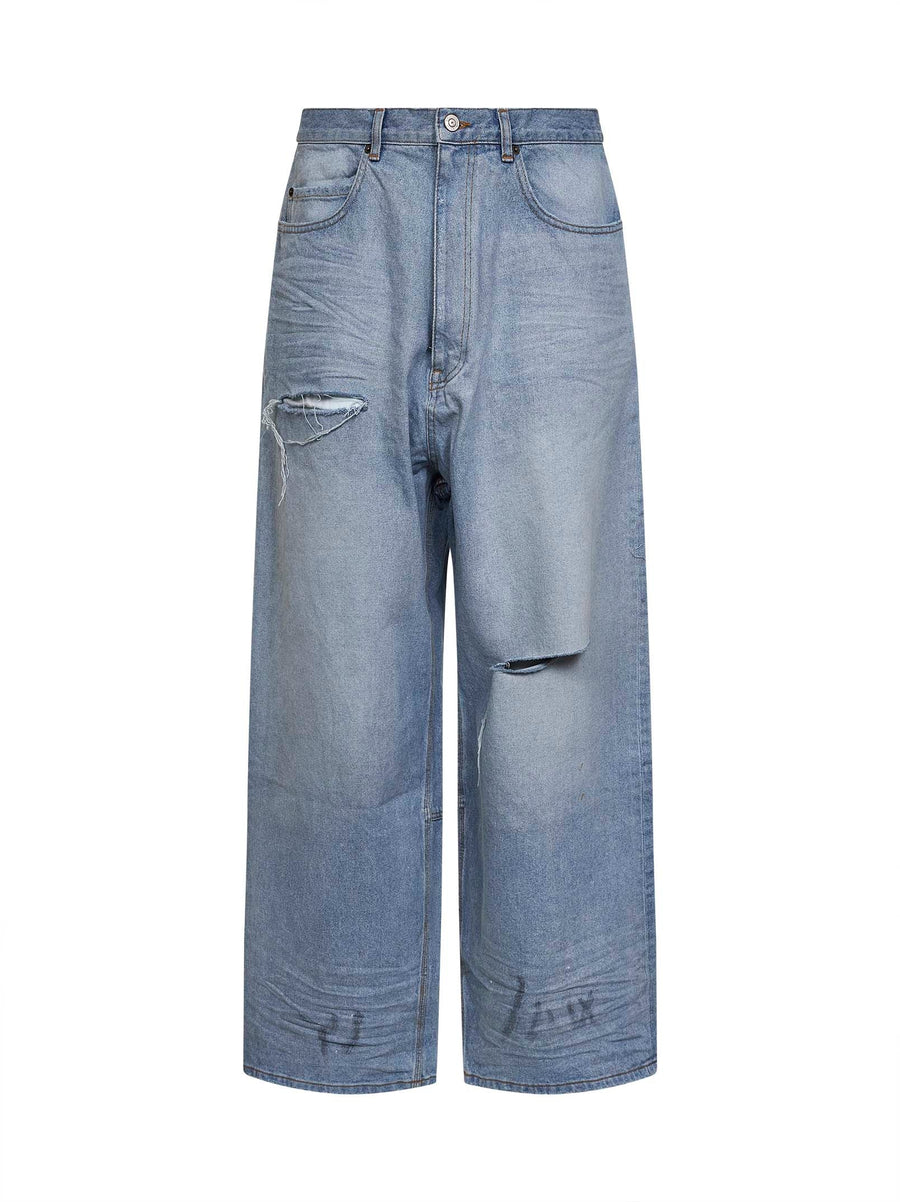 Light Blue Cotton Denim Baggy Jeans