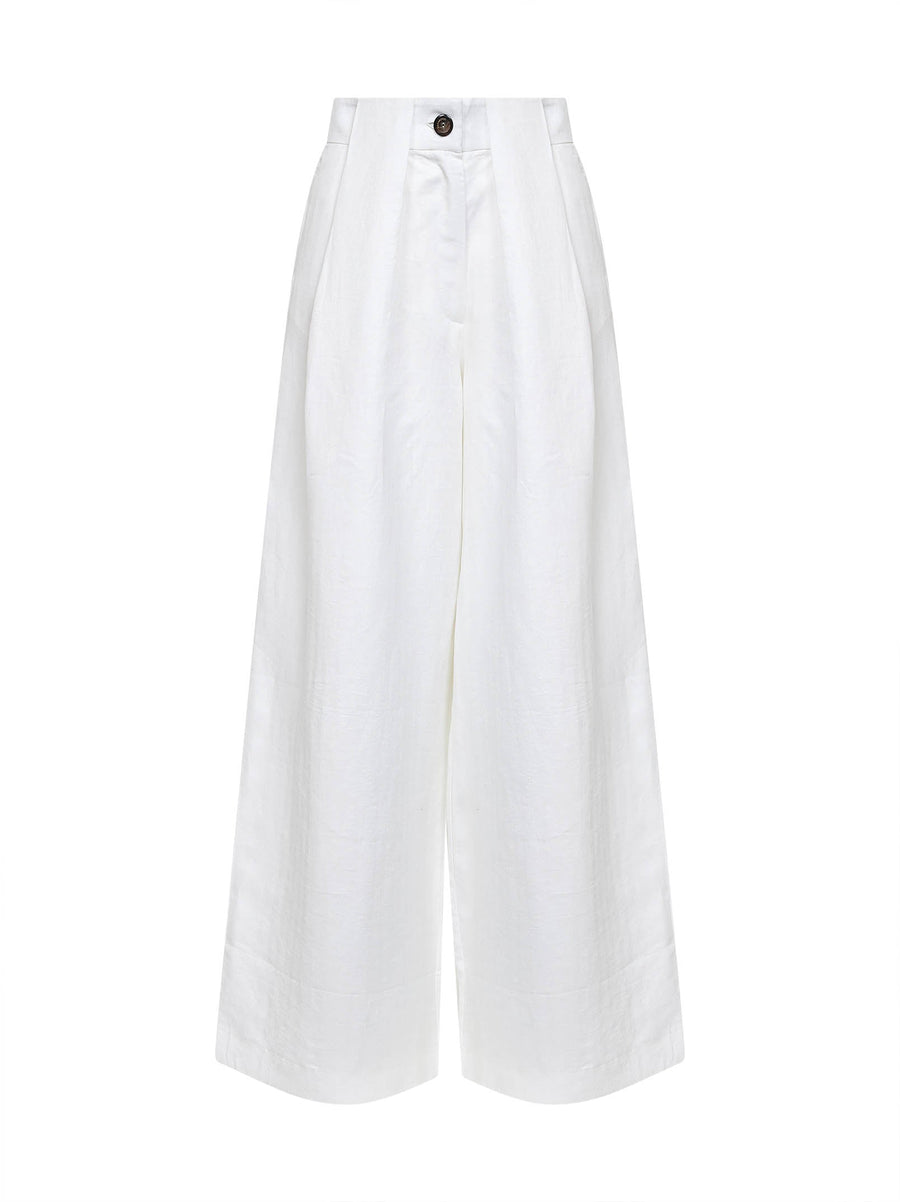Linen Wide-Leg Trousers White