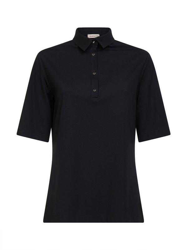 Polo Shirt Viscose-Blend Black Tops