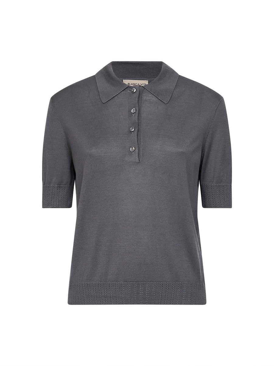Polo Shirt Grey Silk Knit Tops