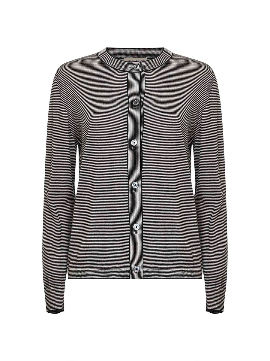 Cardigan Black Thin-Striped Virgin Wool Cardigans