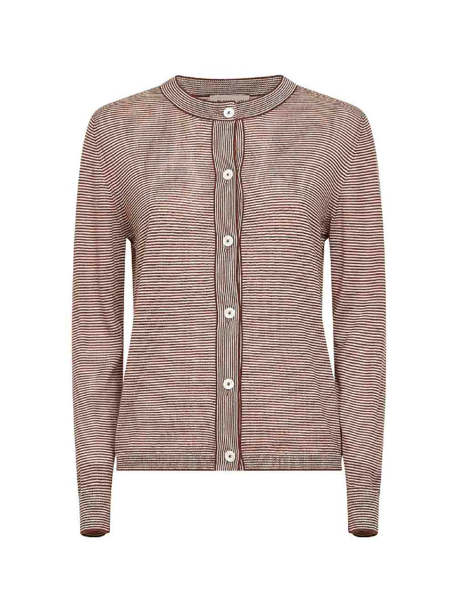 Cardigan Brown Striped Knit Virgin Wool Cardigans