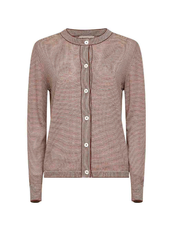 Cardigan Brown Striped Knit Virgin Wool Cardigans