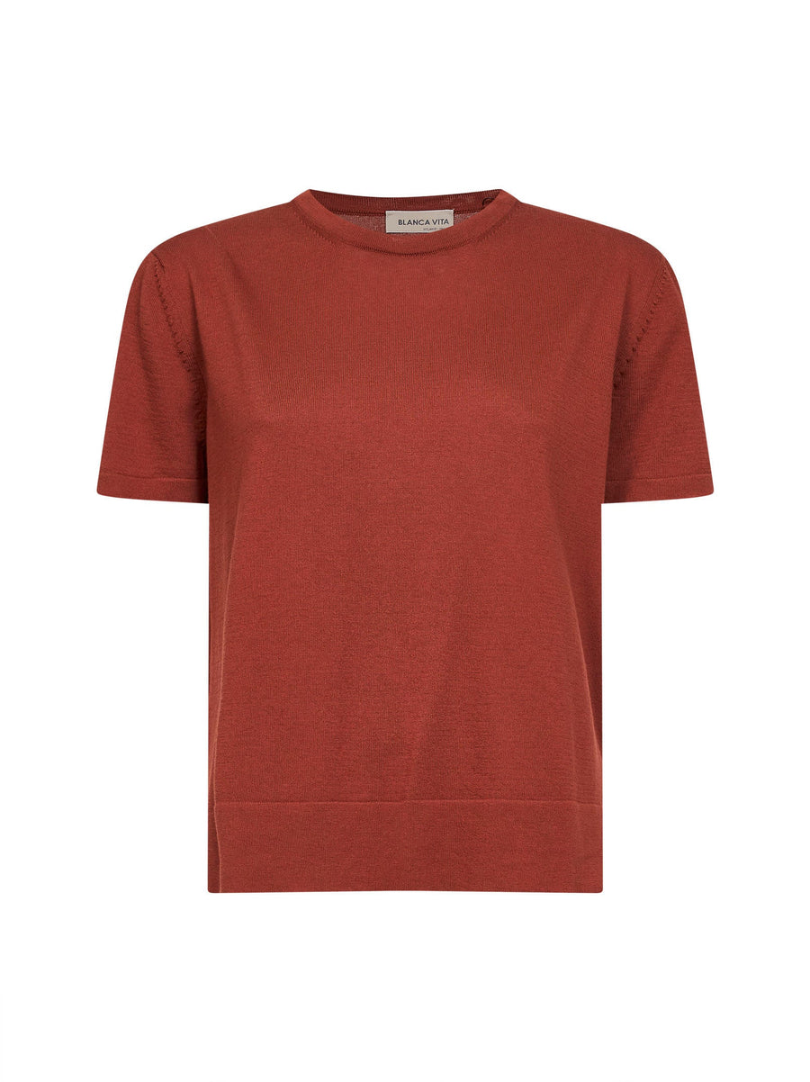 T-Shirt Brown Cotton Virgin Wool Knitwear
