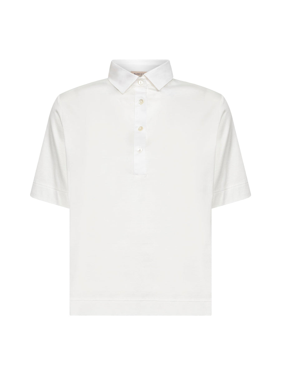 Polo Shirt White Cotton Tops