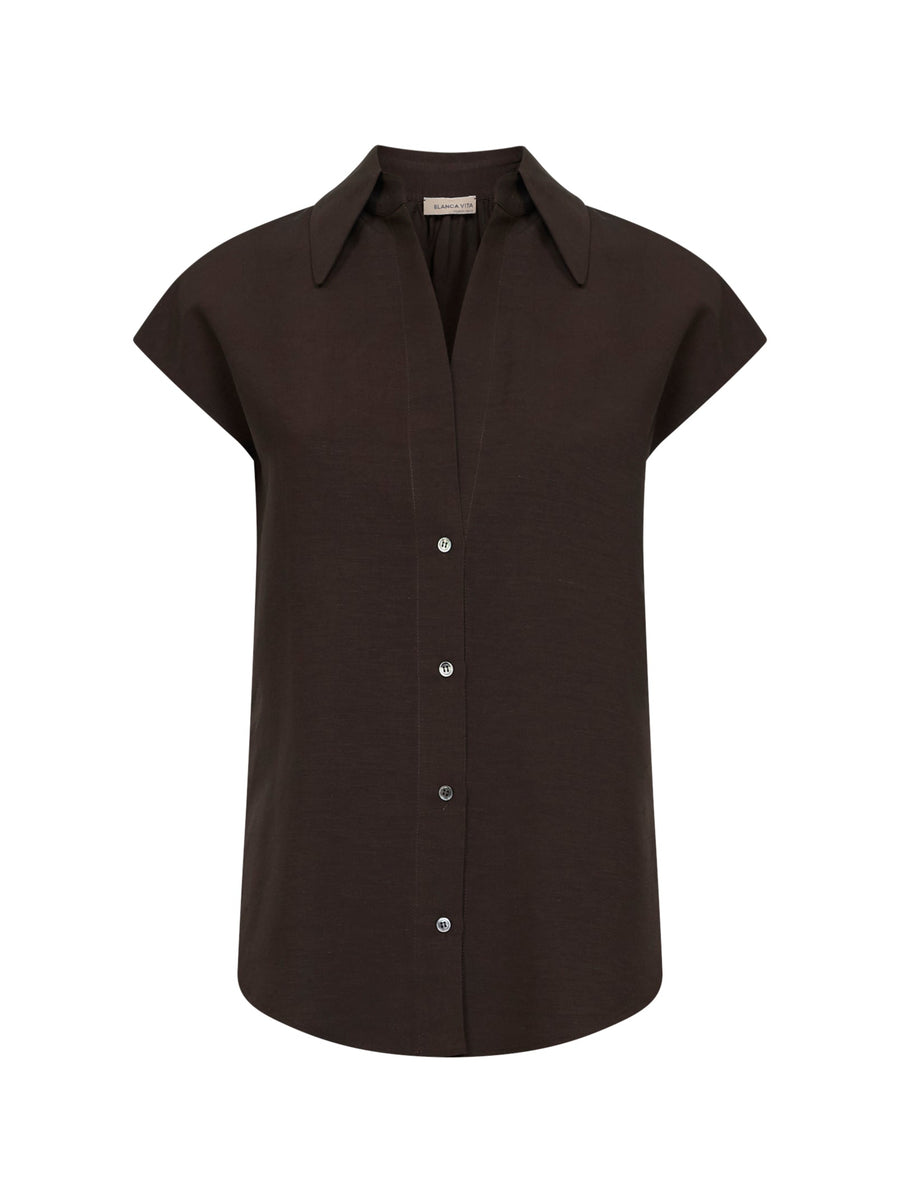 Moka Viscose And Linen Cenzia Shirt Brown
