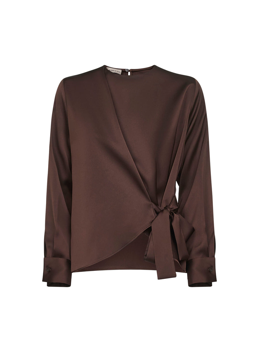 Coffee Satin Cesta Blouse Brown Polyester Shirt