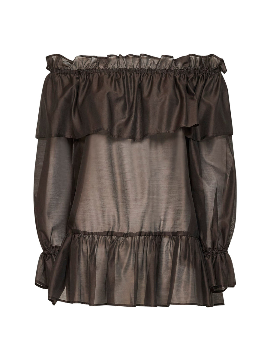 Off-The-Shoulder Tunic Cevil Mocha Brown Lyocell Shirt