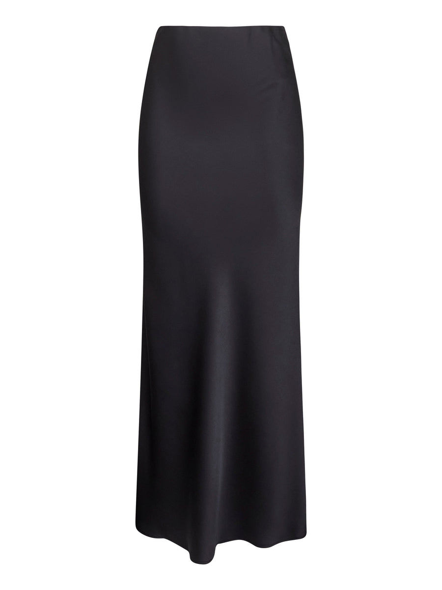 Midnight Blue Satin Long Flared Skirt Polyester