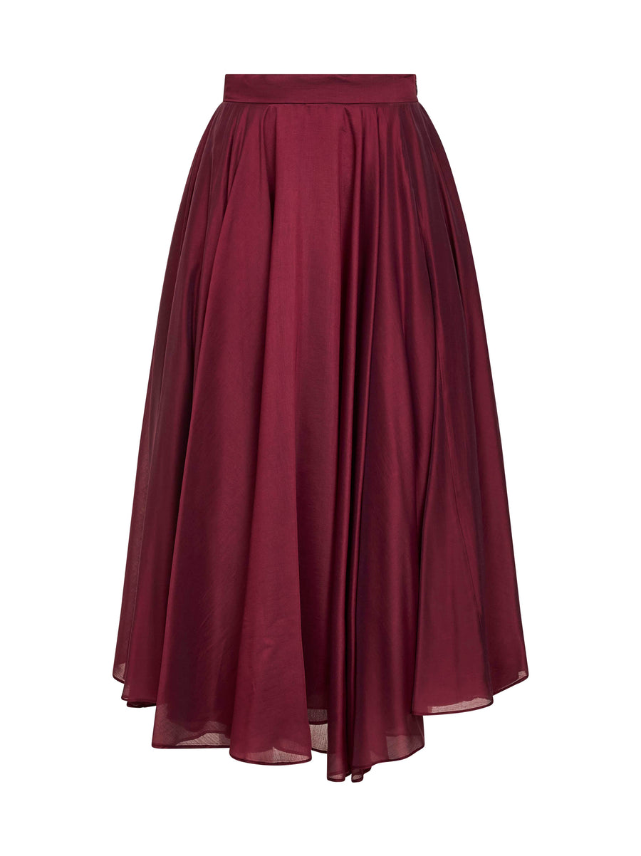 Burgundy Voile Full Midi Skirt Cupro