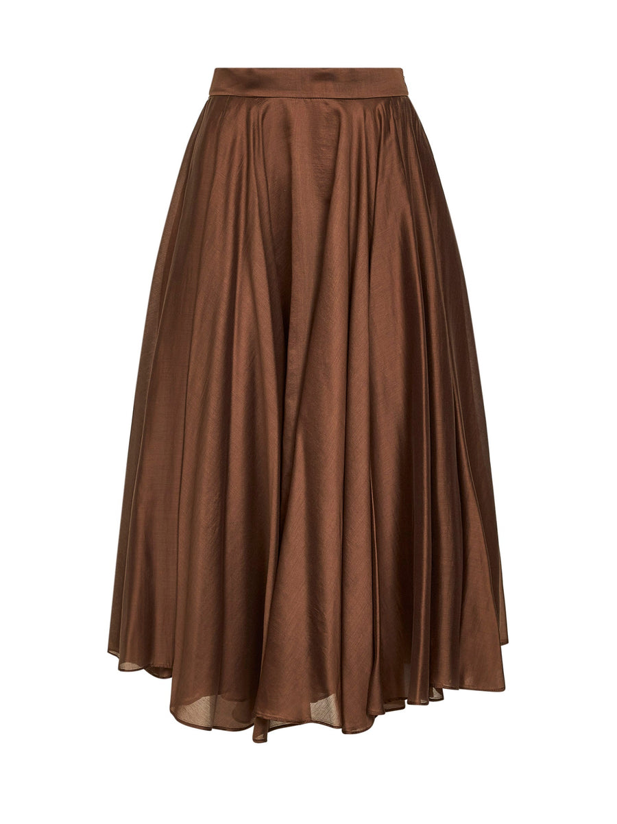Chocolate Voile Midi Skirt Brown Cupro