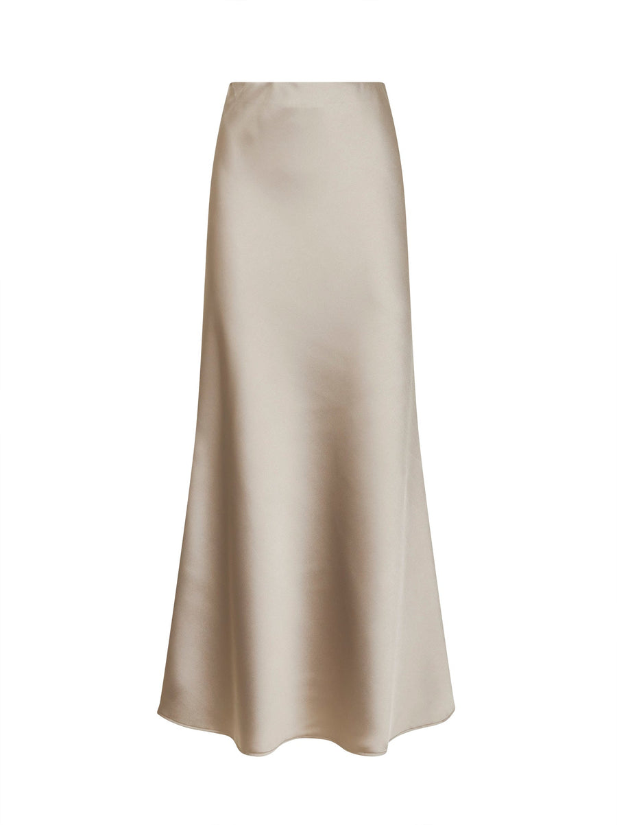 Chalk Satin Long Bias Skirt Beige Synthetic