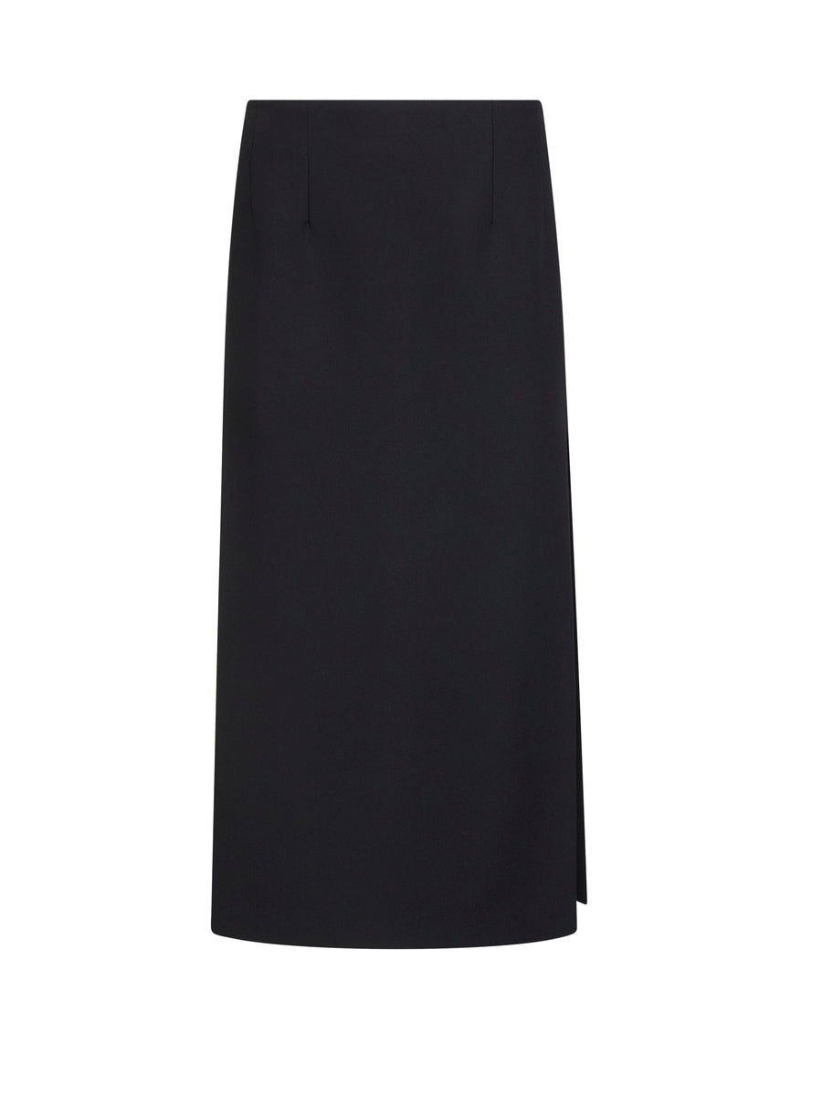 Black Cady Midi Skirt With Asymmetric Hemline Polyester