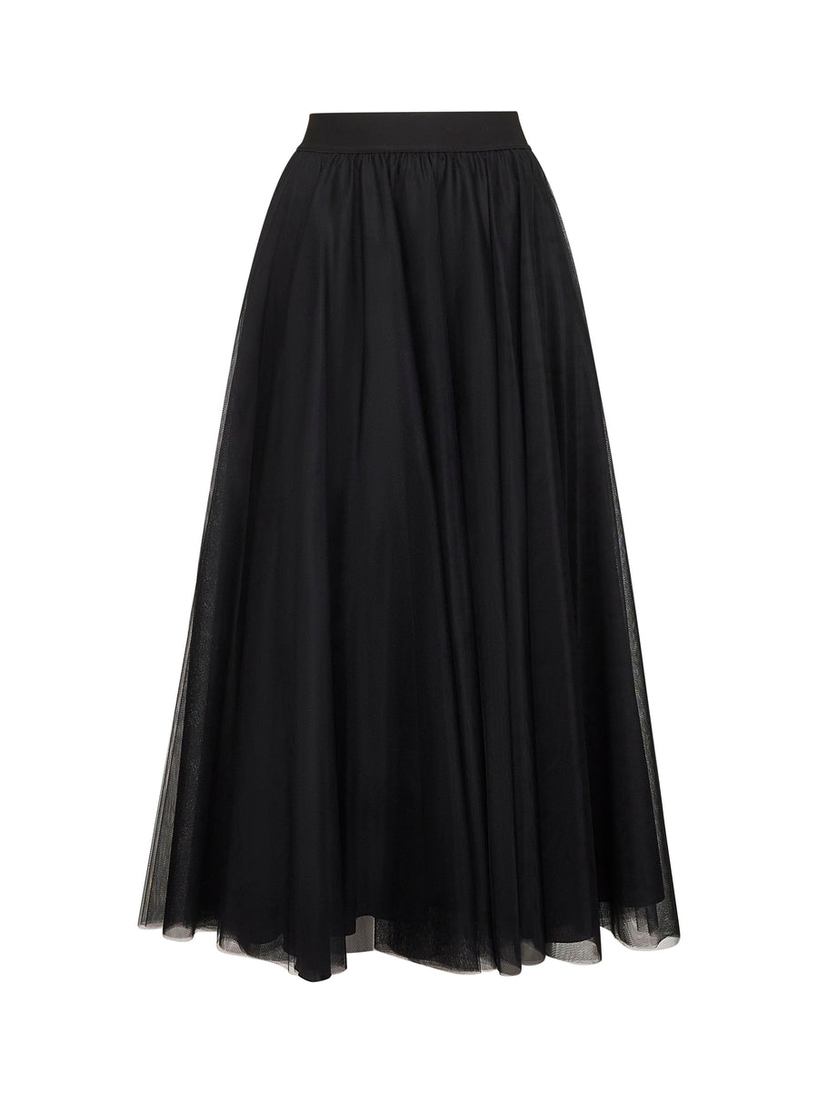 Onyx Tulle Long Wide Skirt Black Polyester