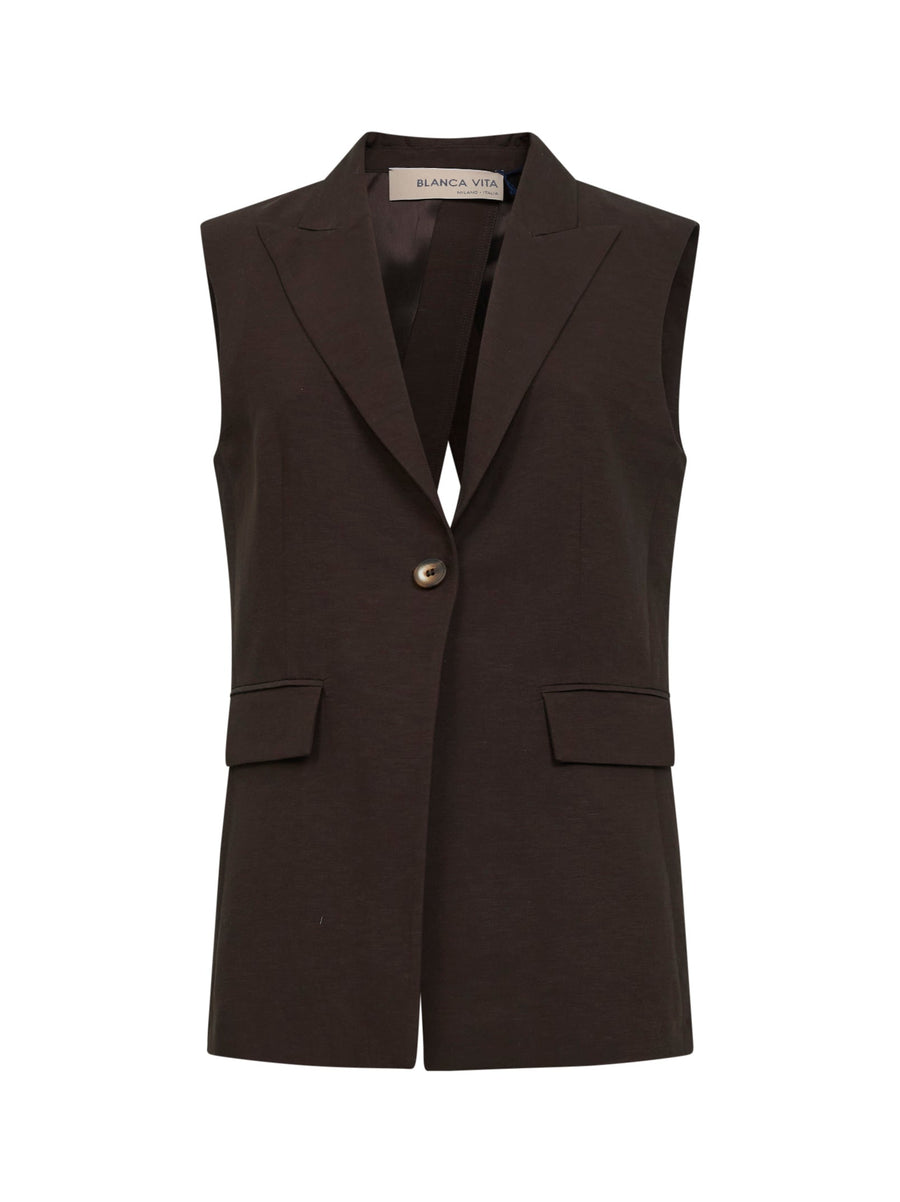 Moka Viscose And Linen Grifea Vest Brown Waistcoats & Gilets