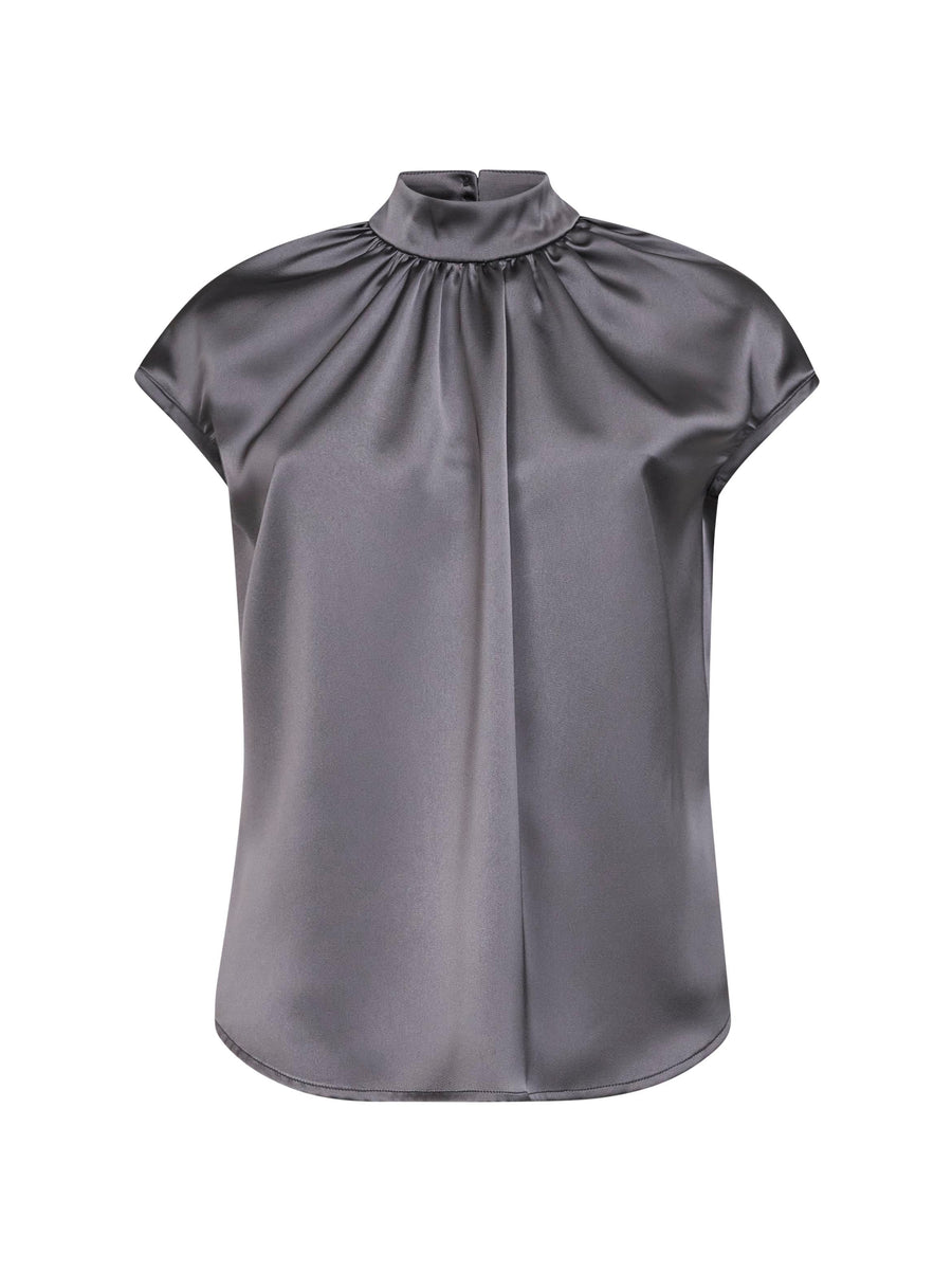 Lead Satin Maria Top Grey Polyester Tops