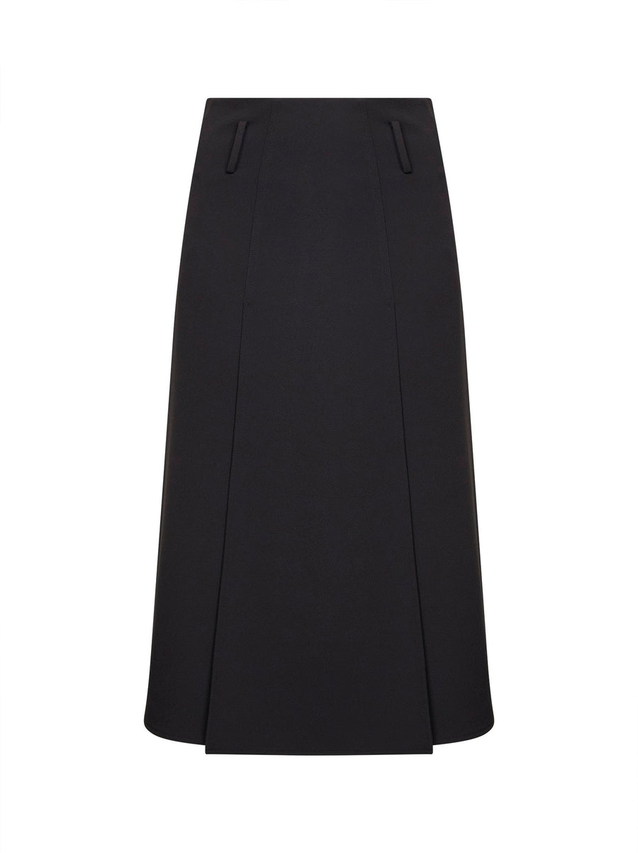 Black Jersey Paneled Midi Skirt Polyester