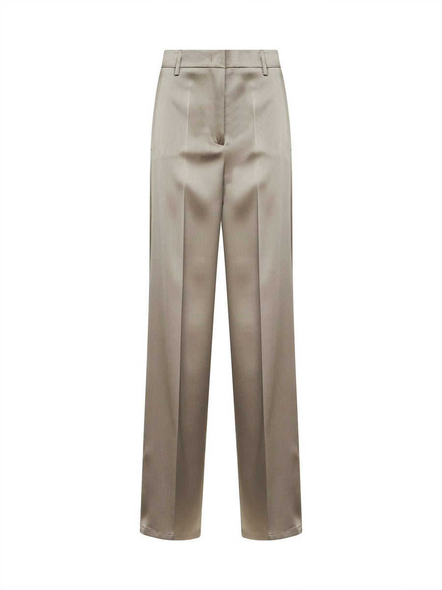 Chalk Satin Straight Trousers Beige Polyester