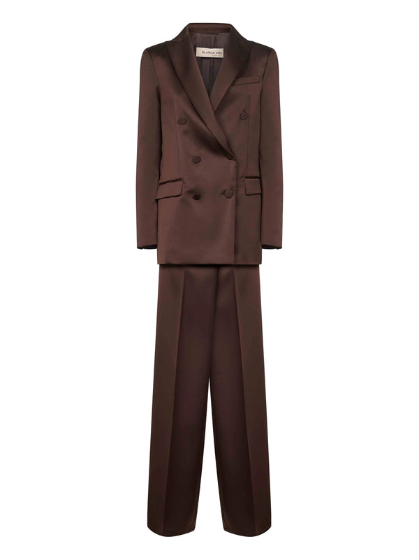 Coffee Satin Telvera Suit Brown Synthetic - Polyester Trouser Suits