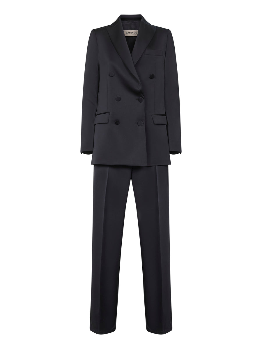 Midnight Blue Satin Suit Polyester Trouser Suits