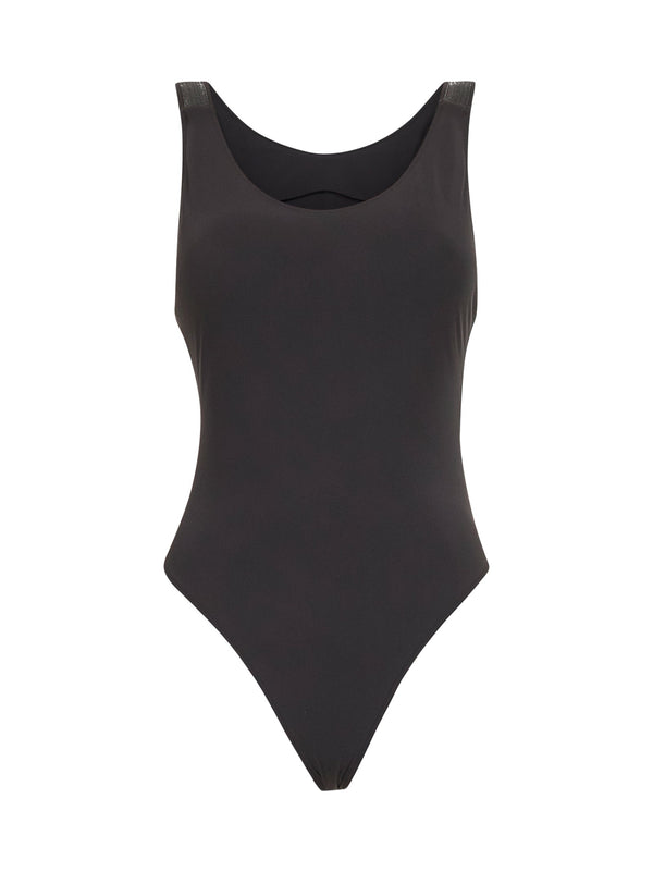 One-Piece Swimsuit With Sparkling Details Brown Polyamide / Elastane Swimwear