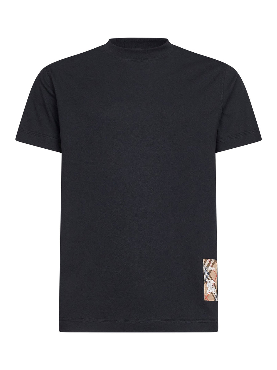 Black Cotton Check Patch T-Shirt T-shirts