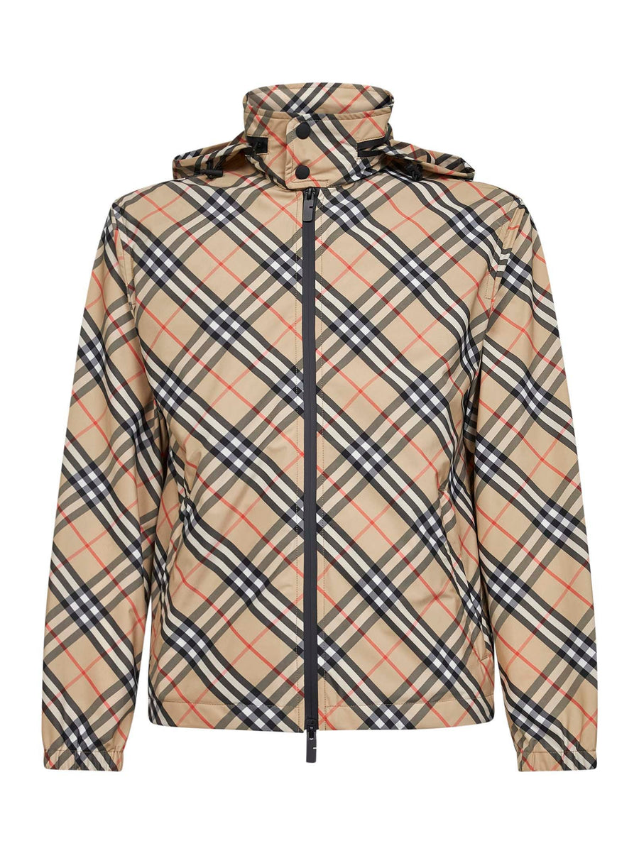 Check Hooded Jacket Archive Beige Polyester Bomber