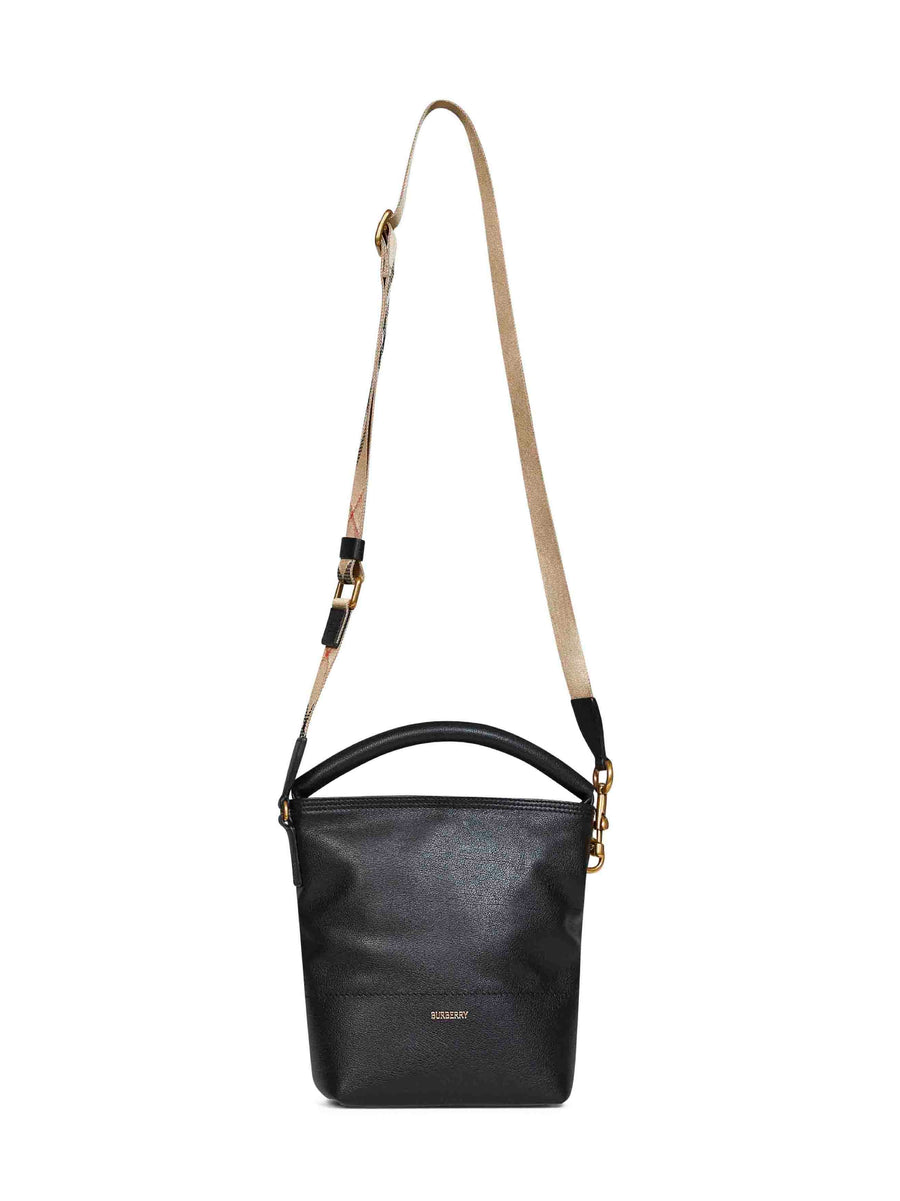 Bucket Bag Mini B Clip Black Calf Grain Leather Handbags