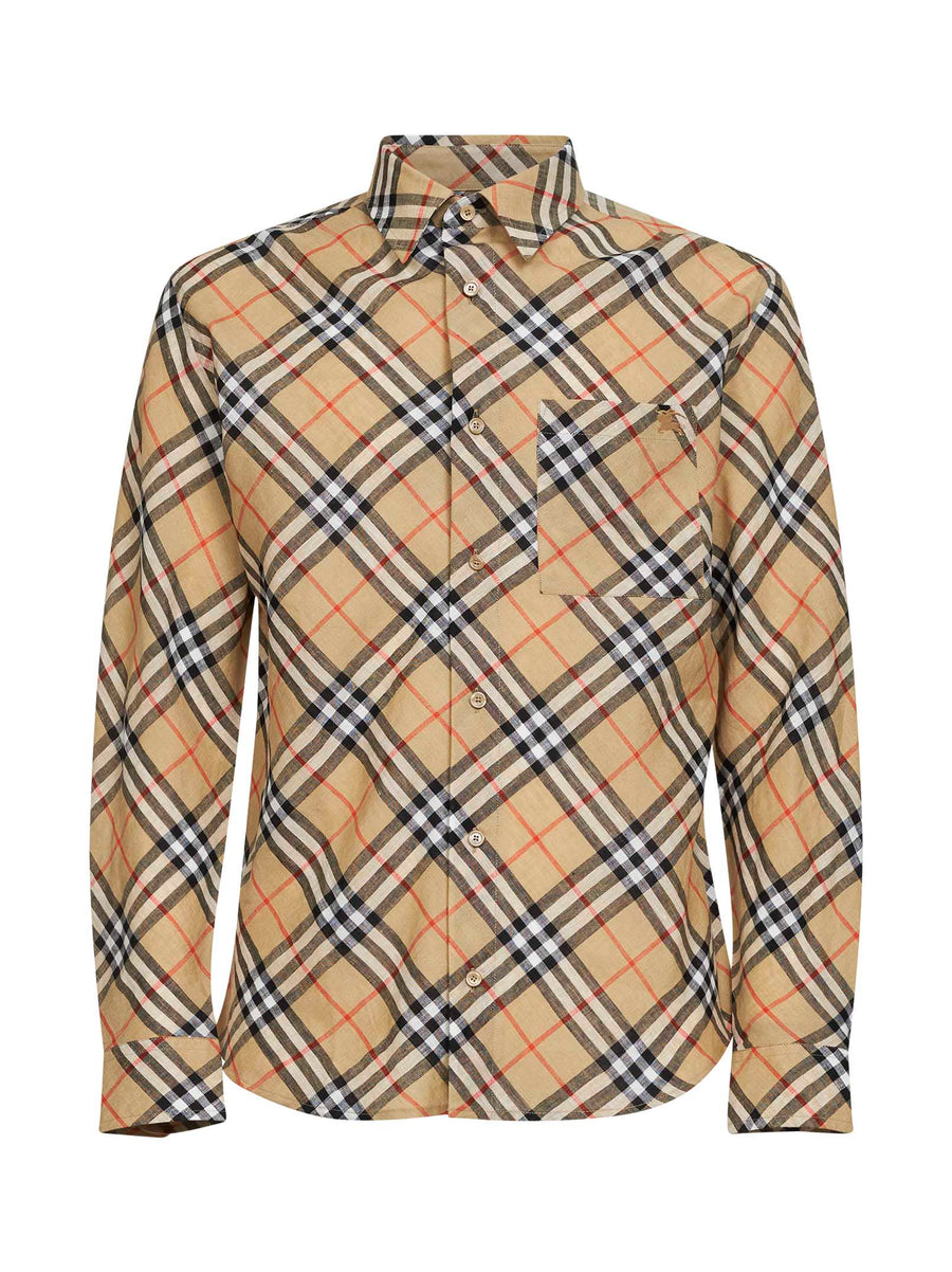 Shirt Sand Check Linen Beige