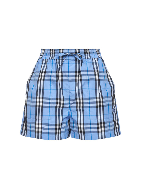 Shorts Light Blue Check Cotton