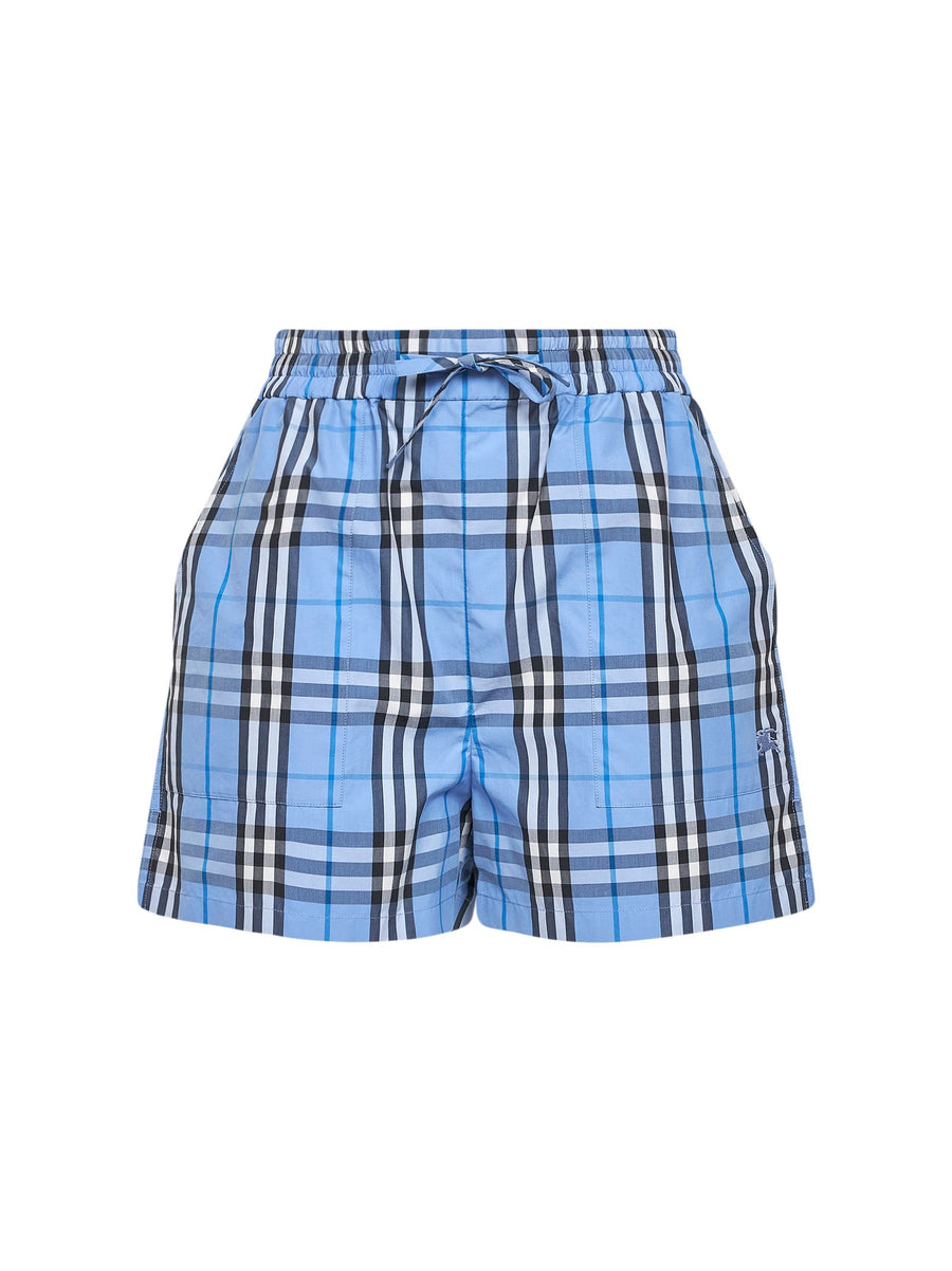 Shorts Light Blue Check Cotton