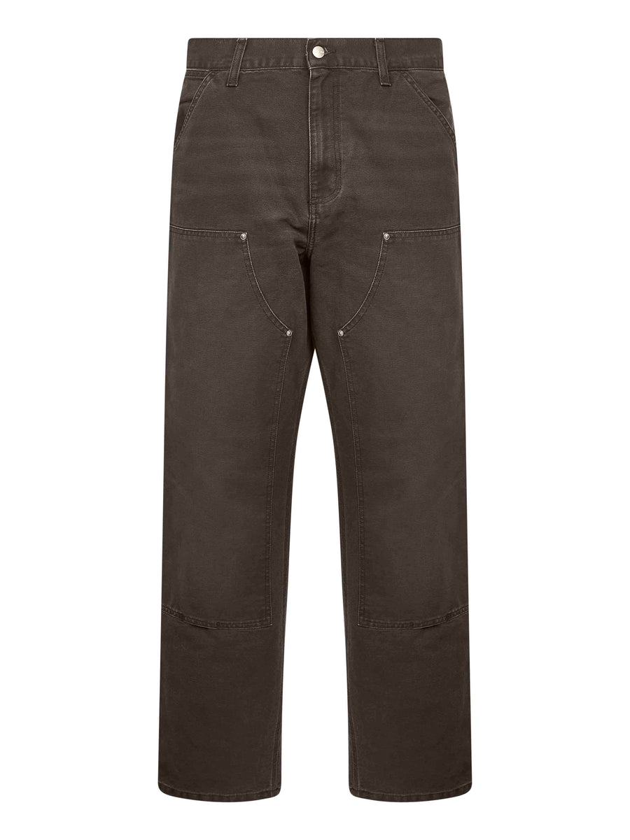 Brown Cotton Canvas Double Knee Jeans Trousers