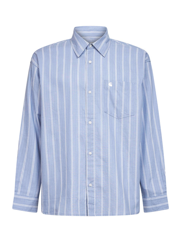 Long Sleeve Shirt Light Blue Striped Cotton