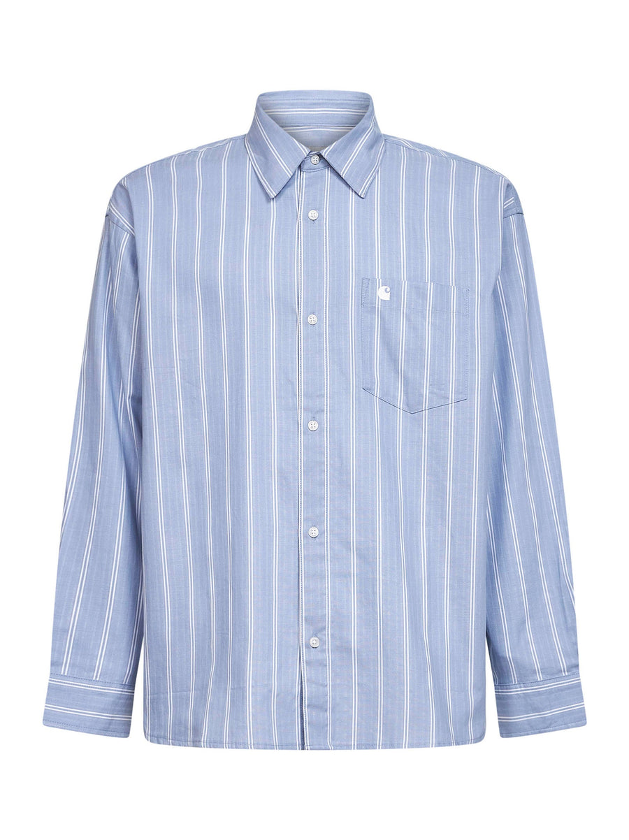 Long Sleeve Shirt Light Blue Striped Cotton