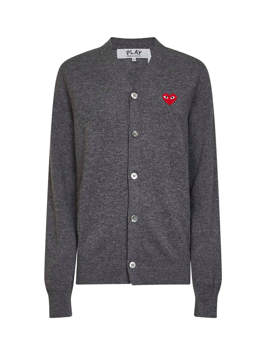 Cardigan Grey Wool With Red Heart Emblem Cardigans
