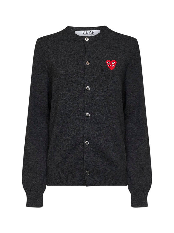 Cardigan Double Red Heart Emblem Grey Wool Cardigans