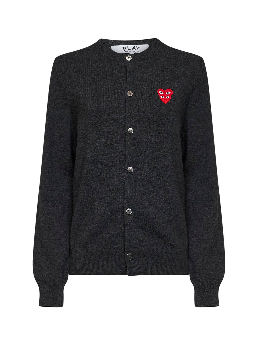 Cardigan Double Red Heart Emblem Grey Wool Cardigans