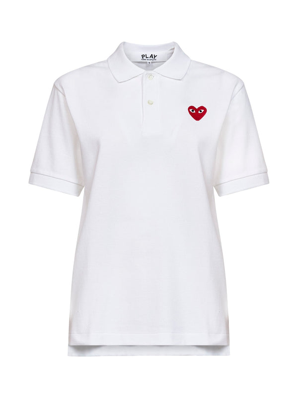 Polo Shirt White Cotton Red Heart Emblem Tops