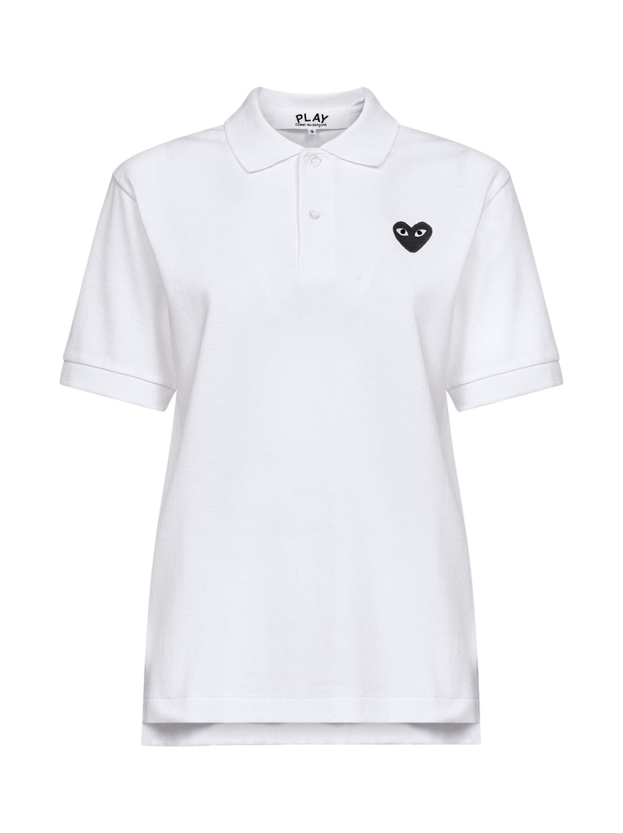 Polo Shirt Black Heart Emblem White Cotton Tops