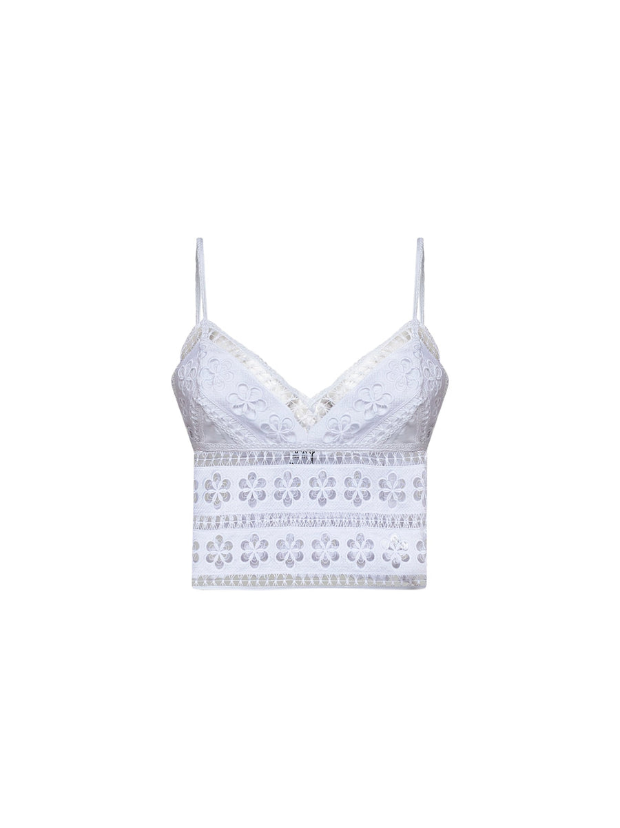 Cropped Top Melie White Lace Cotton Tops