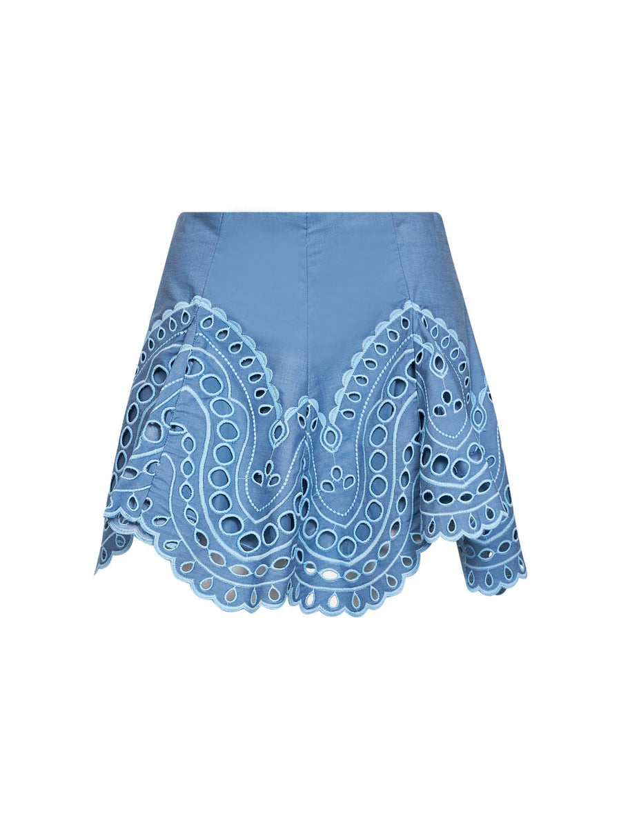Mini Skirt Sail Light Blue Embroidered Cotton