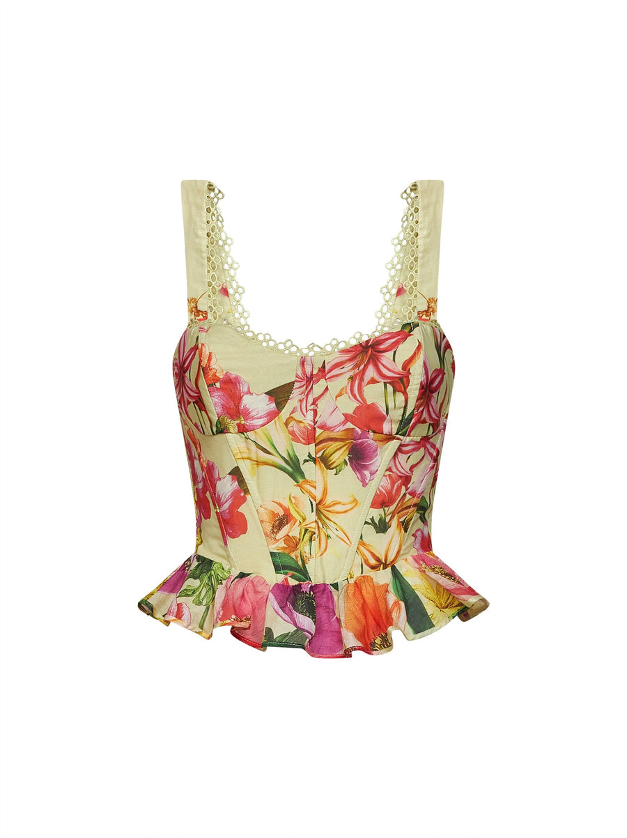 Bustier Top Floret Yellow Cotton Tops