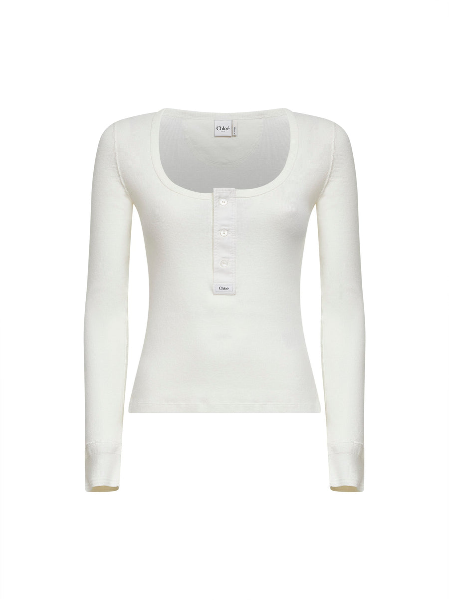 Milk Ribbed Jersey Henley T-Shirt Ivory Cotton T-shirts & Jerseys