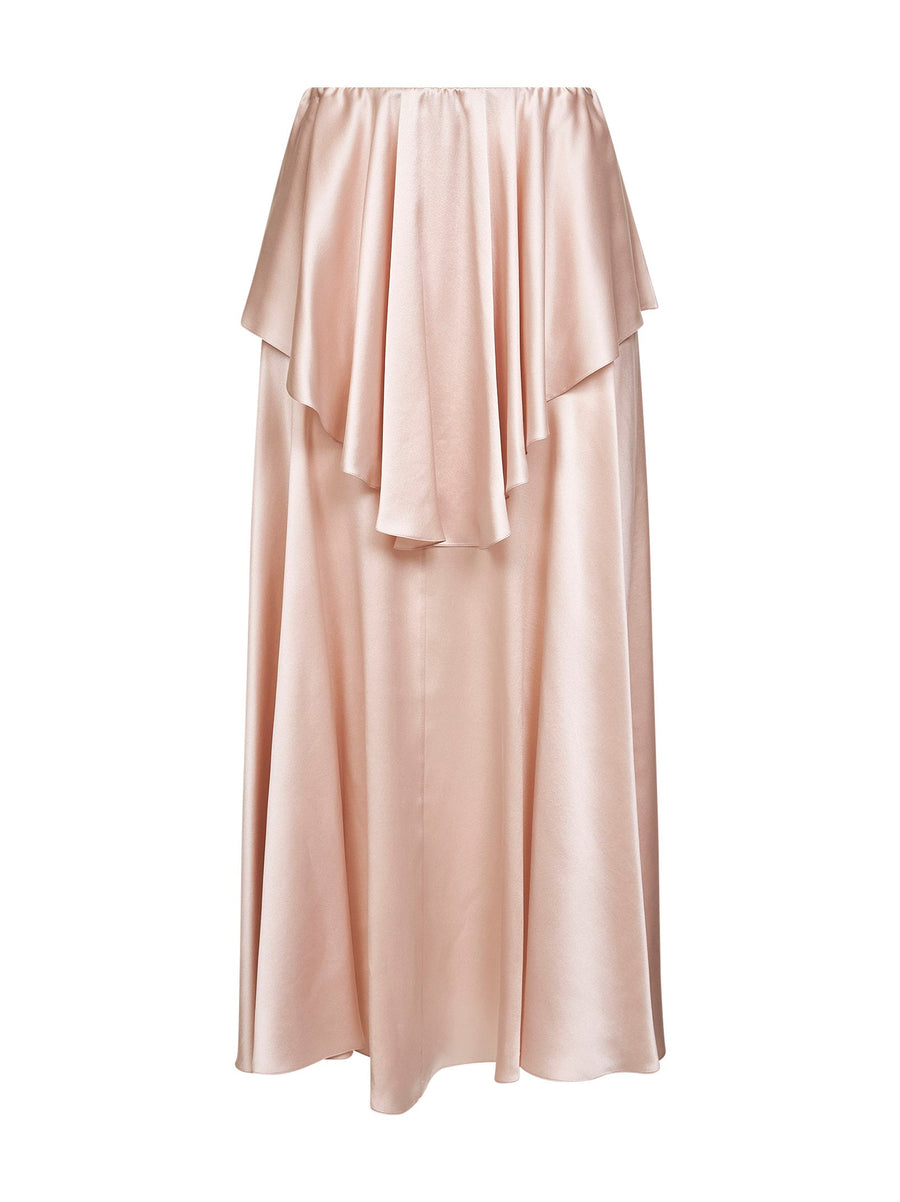 Pink Washed Silk Satin Midi Skirt