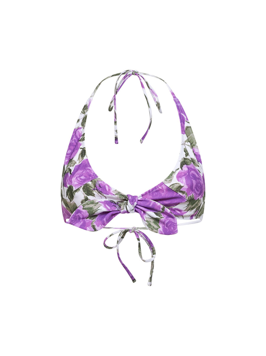 Bikini Top Rose Print White-Purple White/purple Polyamide Swimwear