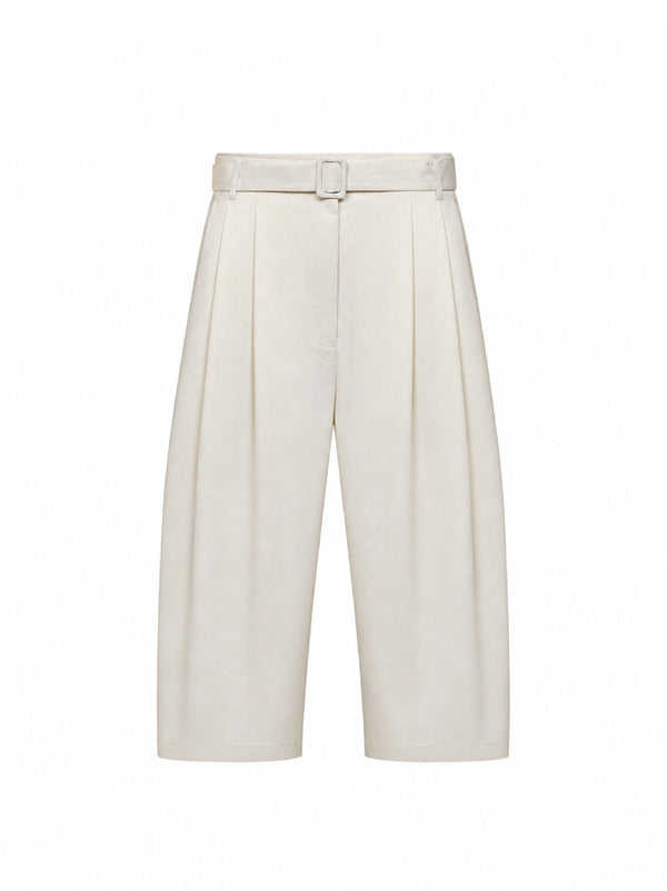 Culotte Trousers Pleated Cotton Ivory Short