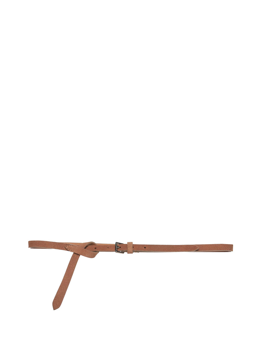 Honey-Colored Suede Belt With Knot Detailing Leather Calf