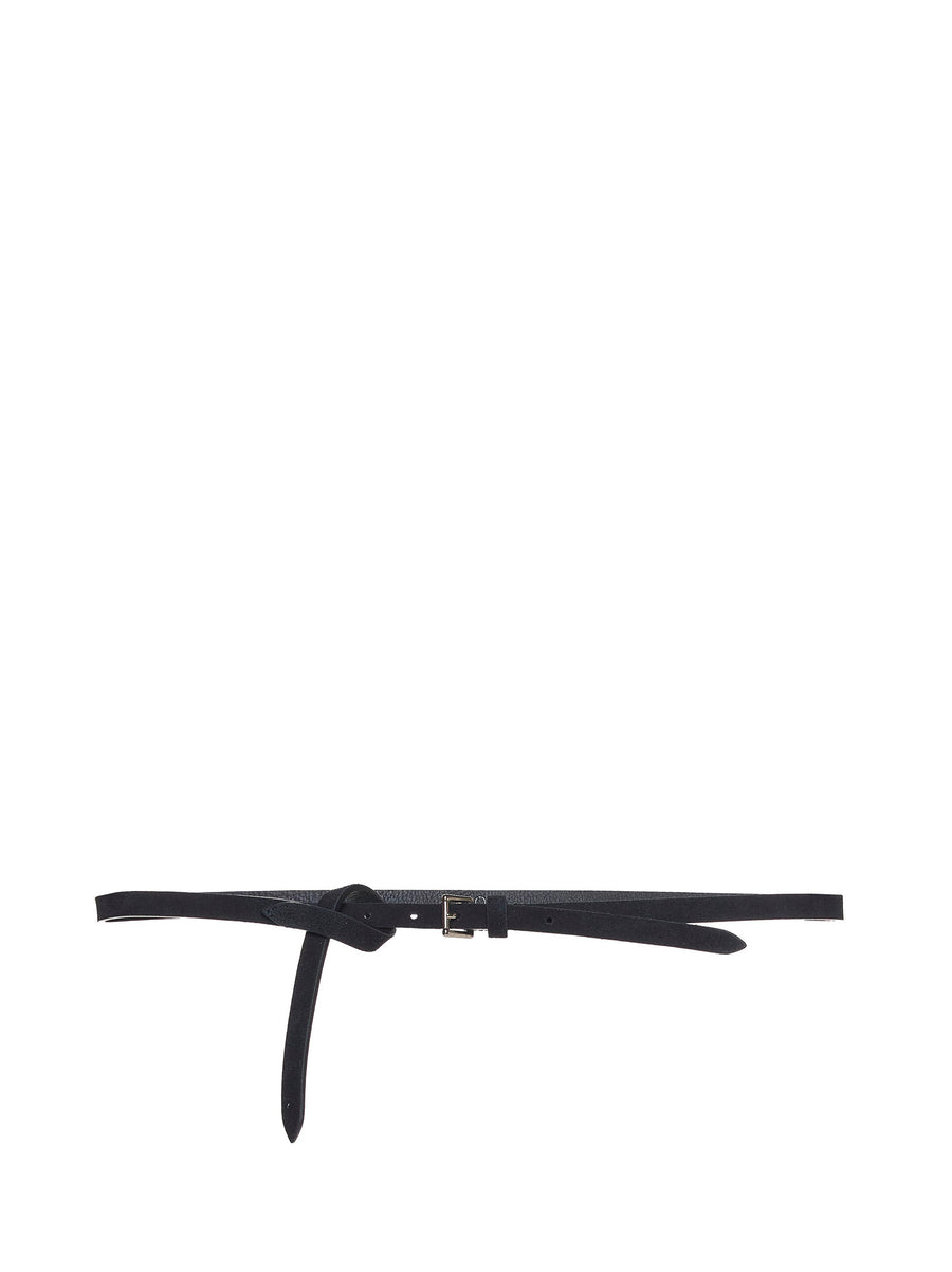 Black Suede Belt With Metal Buckle Calf Leather